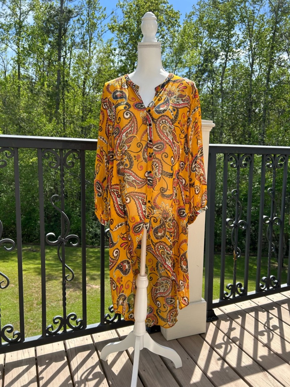 Yellow Paisley Boho Tunic Top 1X